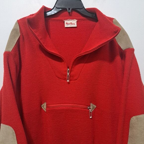 Vintage Monod Sports 80's Sweater Jacket Anorak Pocket Wool Banff Canada Red Lrg - Picture 11 of 17